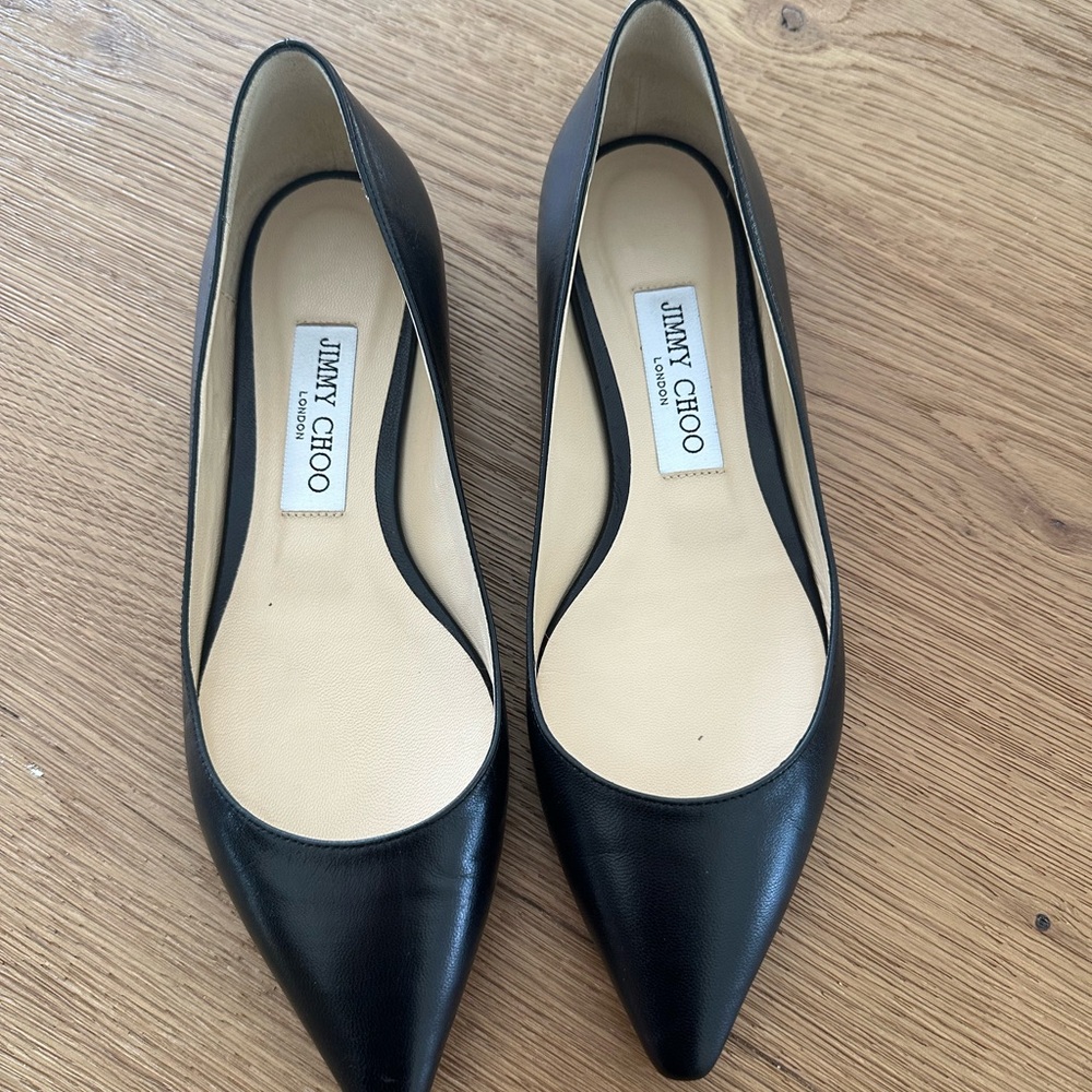Jimmy Choo Black Pointed Leather Ballet Flats